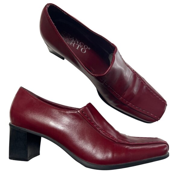 Franco Sarto Red Leather Square Toe Slip-On Loafers Size 8 vintage Y2K - Picture 1 of 9